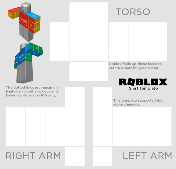 The Roblox shirt template transparent version is used to create clothing with transparent elements, such as mesh tops and crop tops.